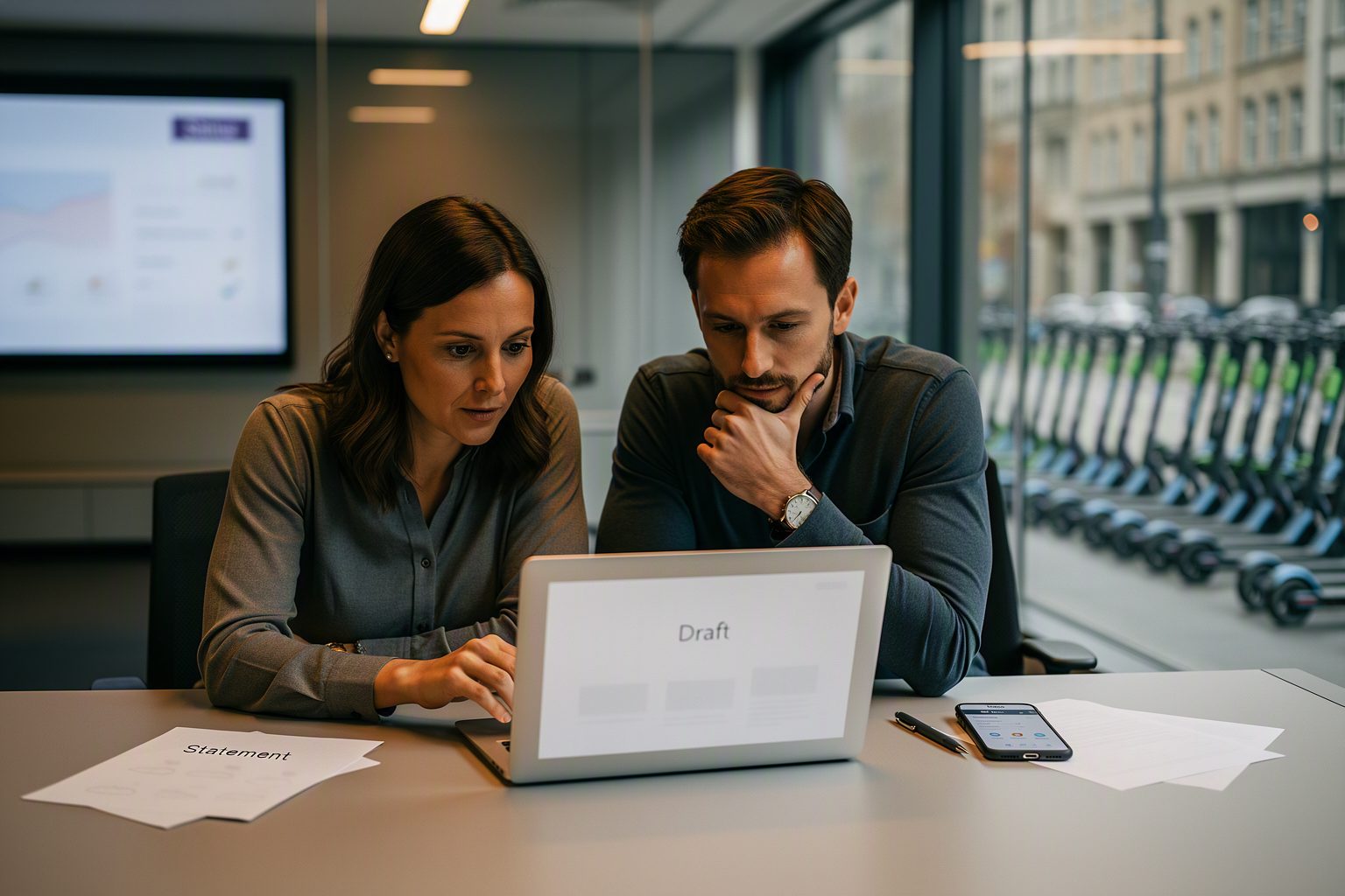 A communications team in a calm war room preparing a statement