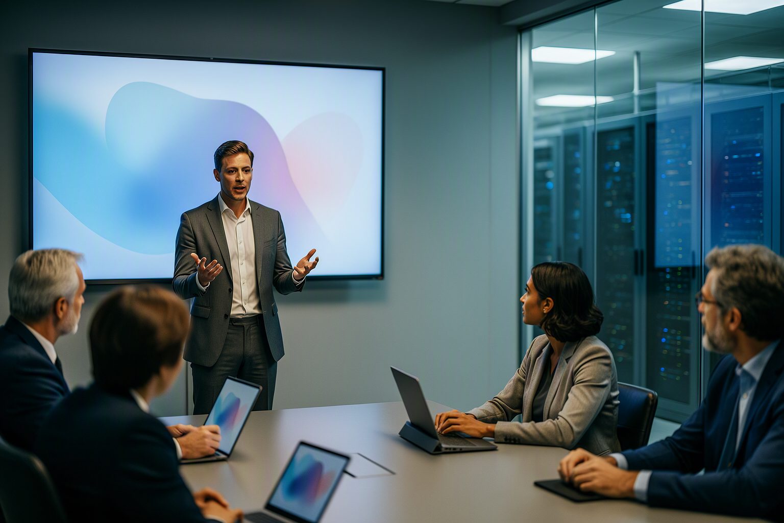 A virtual CIO presenting a quarterly review to executives