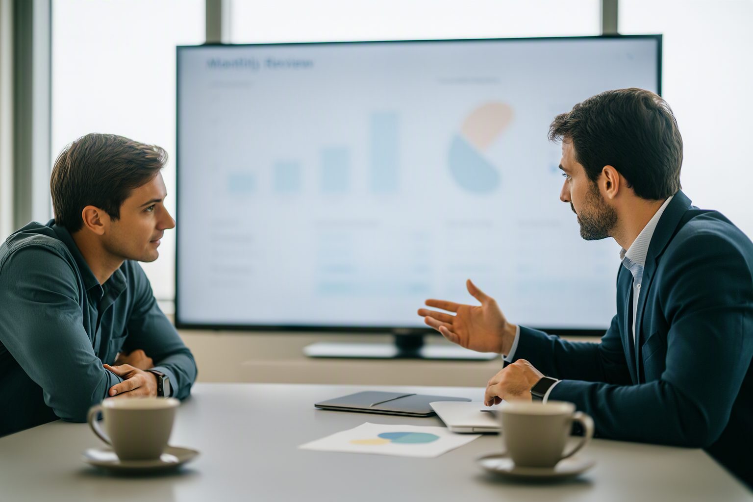 A monthly retainer review between a consultant and a client sponsor