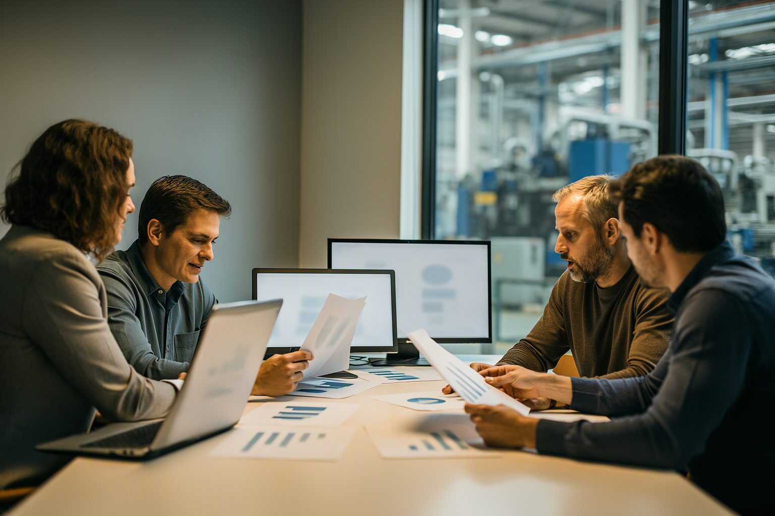 A finance and operations team reviewing measured benefits