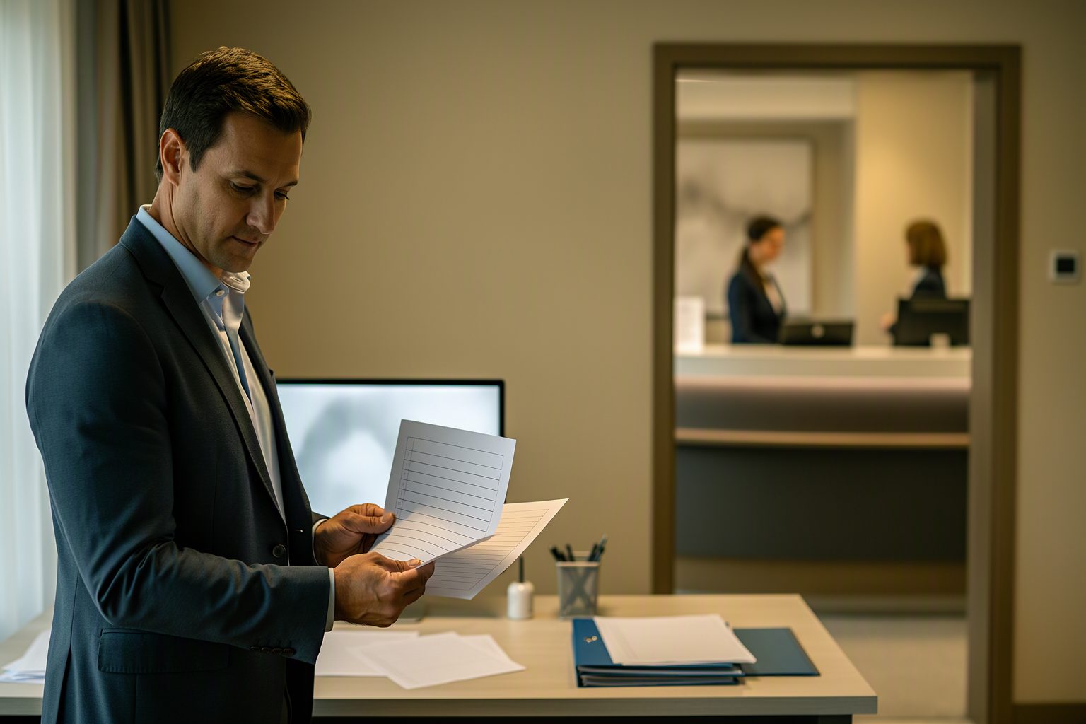 A hotel general manager reviewing training actions