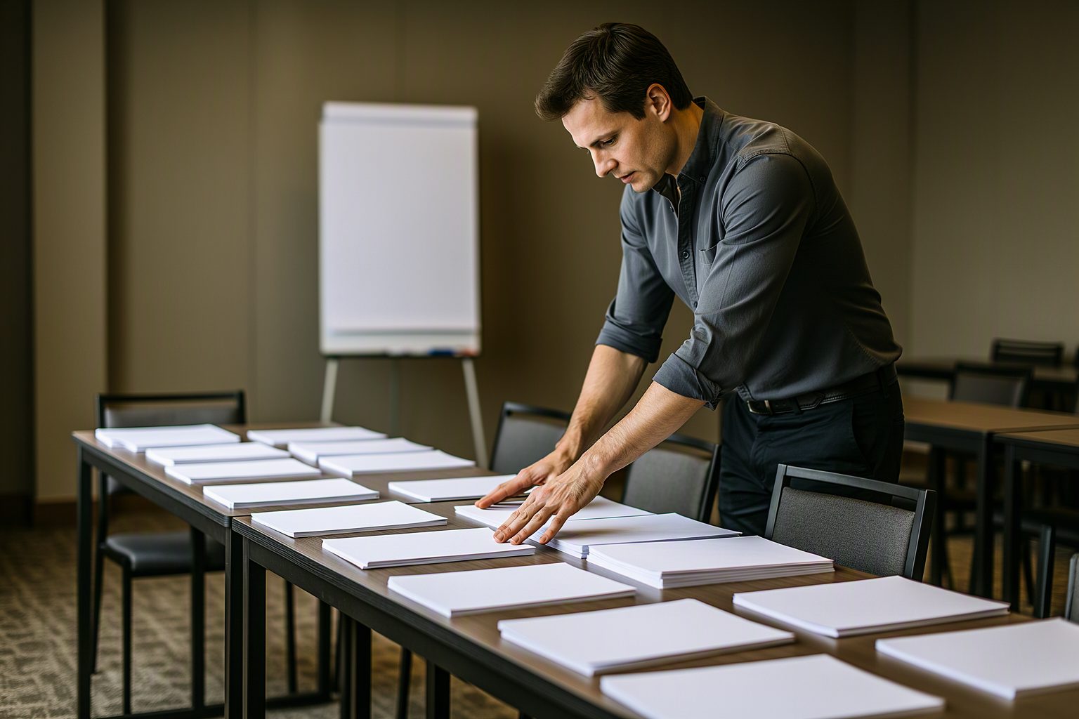 A facilitator preparing a training session