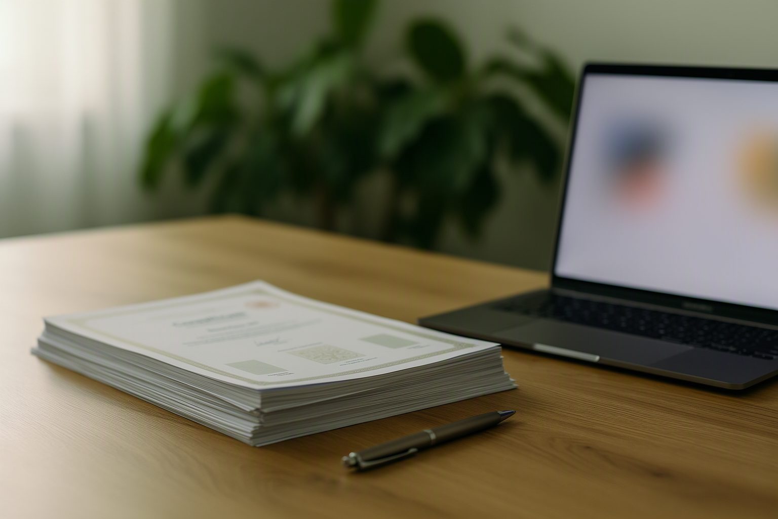 Certificates and completion records on a desk