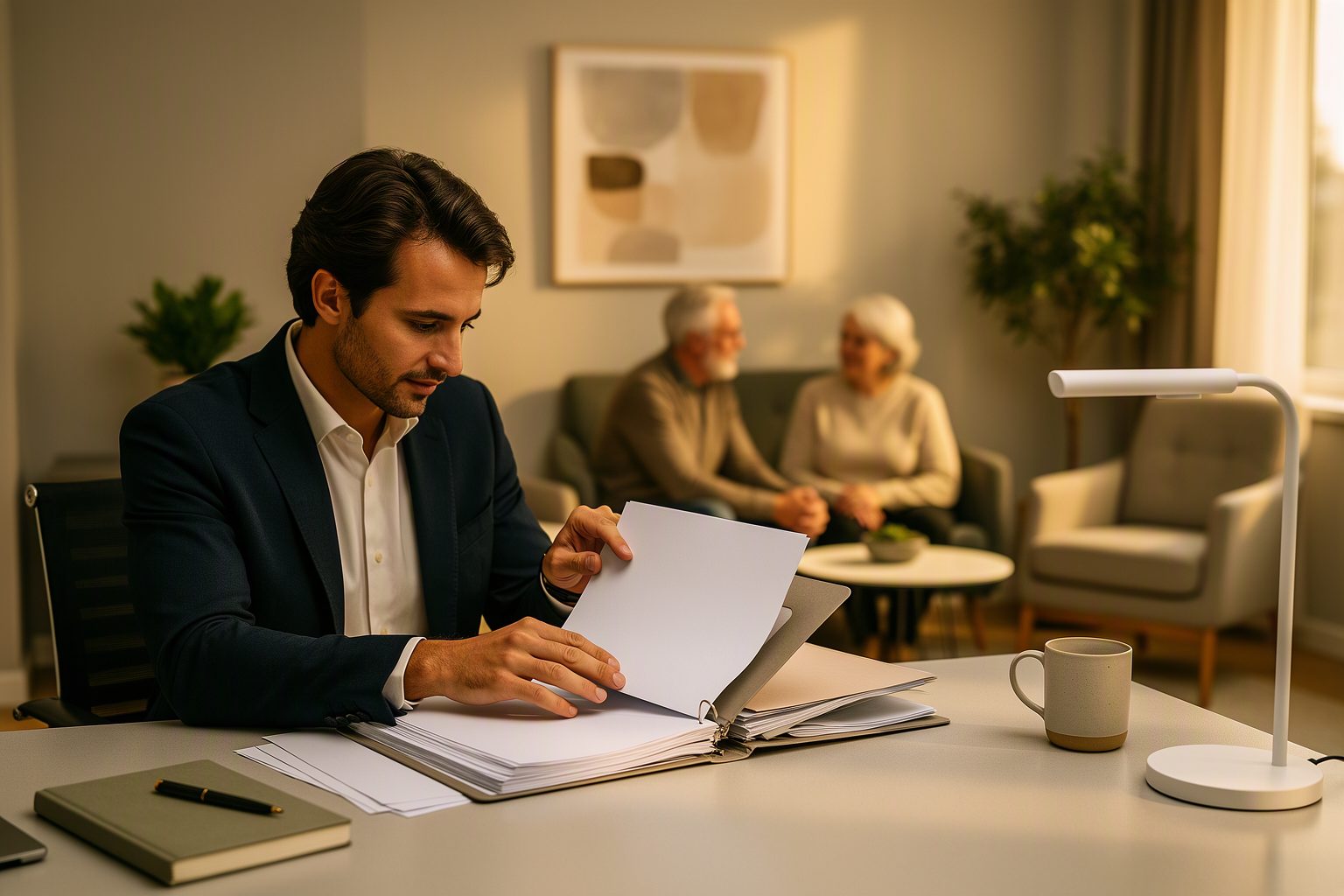 An adviser preparing a household review packet