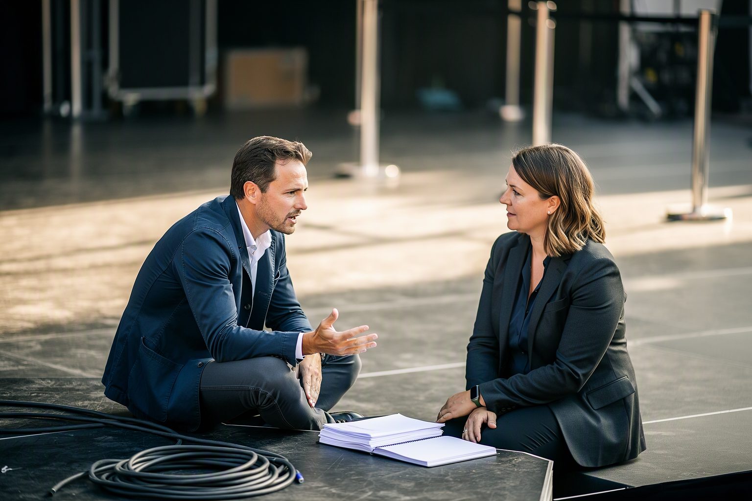 An event account director and a client closing out a project after teardown