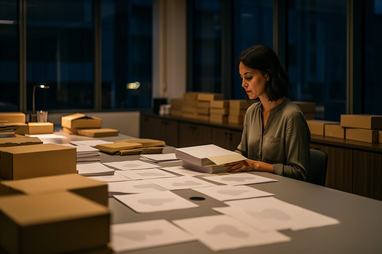 A diligence paralegal tracking document requests in a law firm matter room